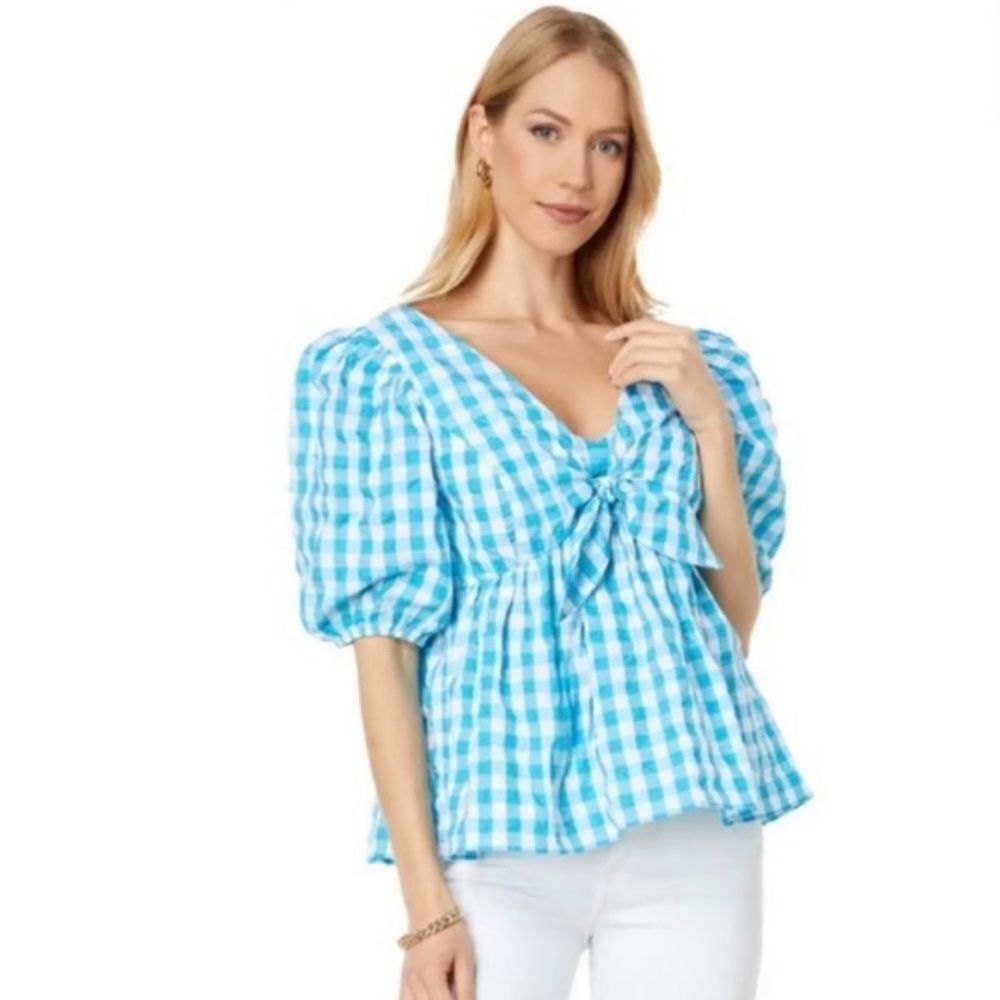 Lilly Pulitzer gingham puff sleeve top
